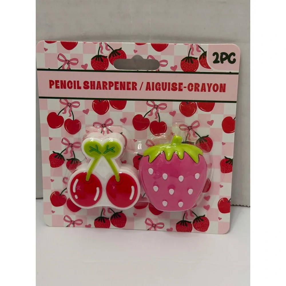 Fourstar Group Fruit Pencil Sharpener Set 2PC Cherry and Strawberry Pink Red NEW
